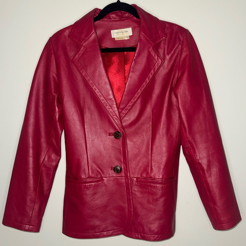 Bloomingdale's Red Leather Blazer Jacket